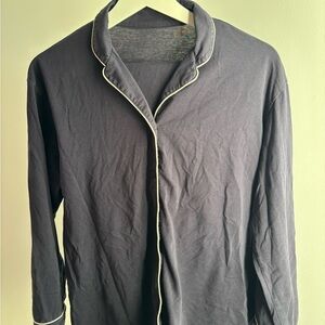 Navy Long Sleeve Pajama Top with White Trim